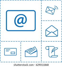 Correspondence icon. set of 6 correspondence outline icons such as feather and paper, envelope, email, letter, envelop