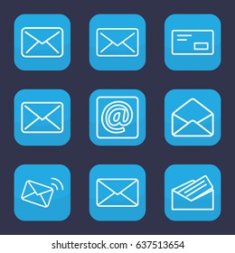 Correspondence icon. set of 9 outline correspondence icons such as envelope, at email, mail, letter