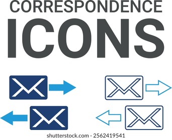 Correspondence icons. Containing speak, phone, mail, contact, chat, website, satellite, radio, antenna, message and more. Solid icons collection, vector illustration.