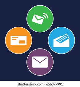 Correspondence icons set. set of 4 correspondence filled icons such as letter, envelop