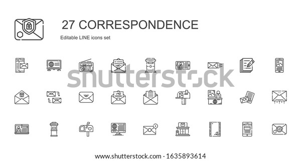 correspondence icons set.\
Collection of correspondence with envelope, post office, email,\
news, mailbox, letterbox, mail, mailing. Editable and scalable\
correspondence\
icons.