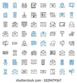 correspondence icons set. Collection of correspondence with mailbox, love letter, envelope, email, postman, news, outbox, mail, post office. Editable and scalable correspondence icons.