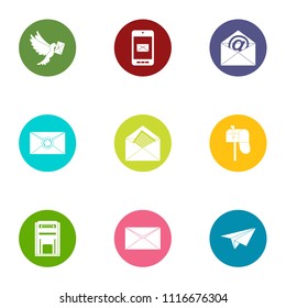 Correspondence icons set. Flat set of 9 correspondence vector icons for web isolated on white background