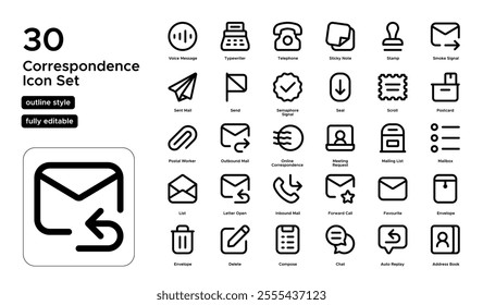 Correspondence Line Icon Set: Mail, Packages, and Document Delivery Icons