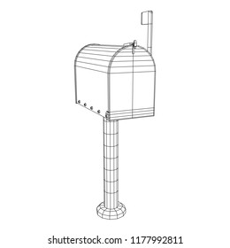 Correspondence mailbox with post letter message. Wireframe low poly mesh vector illustration