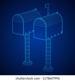 Correspondence mailbox with post letter message. Wireframe low poly mesh vector illustration