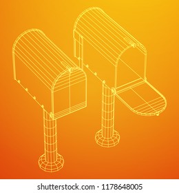 Correspondence mailbox with post letter message. Wireframe low poly mesh vector illustration