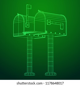 Correspondence mailbox with post letter message. Wireframe low poly mesh vector illustration