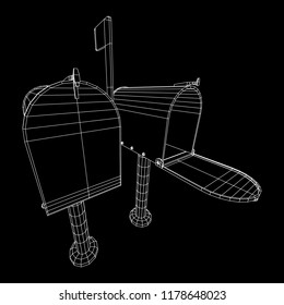 Correspondence mailbox with post letter message. Wireframe low poly mesh vector illustration