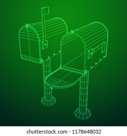 Correspondence mailbox with post letter message. Wireframe low poly mesh vector illustration