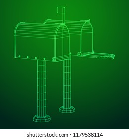 Correspondence mailbox with post letter message. Wireframe low poly mesh vector illustration