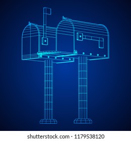 Correspondence mailbox with post letter message. Wireframe low poly mesh vector illustration