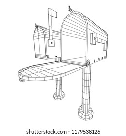 Correspondence mailbox with post letter message. Wireframe low poly mesh vector illustration
