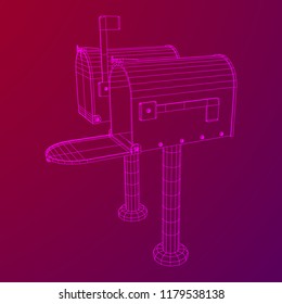 Correspondence mailbox with post letter message. Wireframe low poly mesh vector illustration