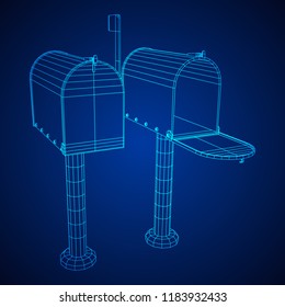 Correspondence mailbox with post letter message. Wireframe low poly mesh vector illustration