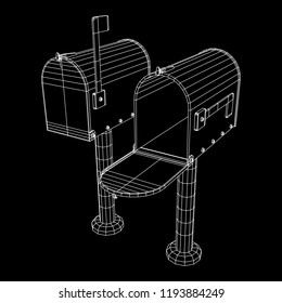 Correspondence mailbox with post letter message. Wireframe low poly mesh vector illustration