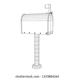 Correspondence mailbox with post letter message. Wireframe low poly mesh vector illustration