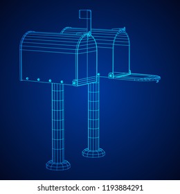 Correspondence mailbox with post letter message. Wireframe low poly mesh vector illustration