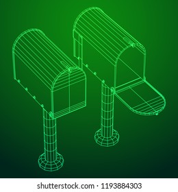 Correspondence mailbox with post letter message. Wireframe low poly mesh vector illustration
