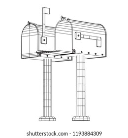 Correspondence mailbox with post letter message. Wireframe low poly mesh vector illustration