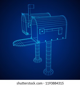Correspondence mailbox with post letter message. Wireframe low poly mesh vector illustration