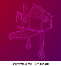 Correspondence mailbox with post letter message. Wireframe low poly mesh vector illustration