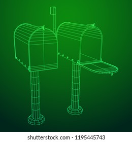 Correspondence mailbox with post letter message. Wireframe low poly mesh vector illustration