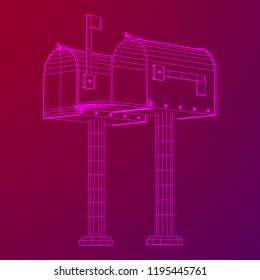 Correspondence mailbox with post letter message. Wireframe low poly mesh vector illustration