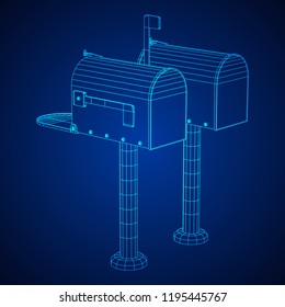 Correspondence mailbox with post letter message. Wireframe low poly mesh vector illustration