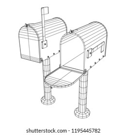 Correspondence mailbox with post letter message. Wireframe low poly mesh vector illustration