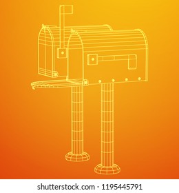 Correspondence mailbox with post letter message. Wireframe low poly mesh vector illustration
