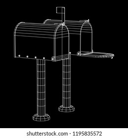 Correspondence mailbox with post letter message. Wireframe low poly mesh vector illustration