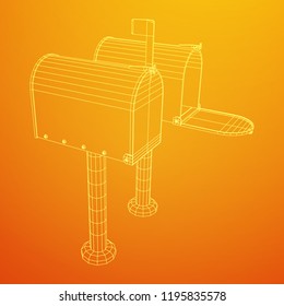 Correspondence mailbox with post letter message. Wireframe low poly mesh vector illustration