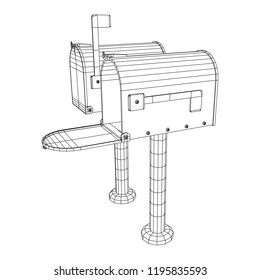 Correspondence mailbox with post letter message. Wireframe low poly mesh vector illustration