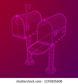 Correspondence mailbox with post letter message. Wireframe low poly mesh vector illustration