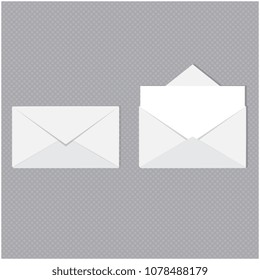 Correspondence, message concept. Vector illustration. A set of open and closed envelopes with letter.