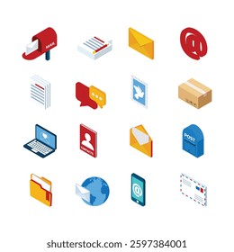correspondence postal mail isometric icons set