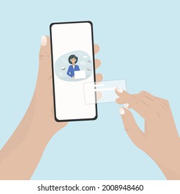 Correspondence with a virtual assistant providing online support in the hand with a smartphone. The concept of communication between the technical support service and the client through a personal gad