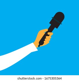 mano corresponsal sosteniendo un micrófono. vectorial