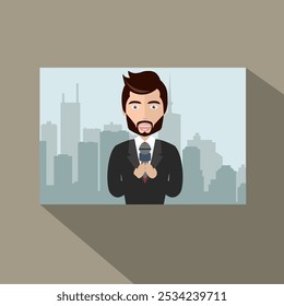 Correspondent on white background. Modern design. Technology futuristic concept. Abstract background. Lifestyle concept. Film sign.