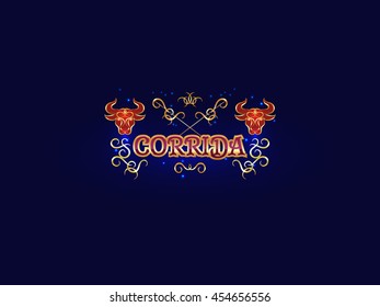 Corrida logo template. Bullfighting in Spain. Corrida symbol. Red bull. Vector illustration EPS10.