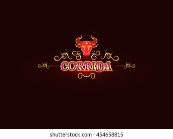 Corrida logo template. Bullfighting in Spain. Corrida symbol. Red bull. Vector illustration EPS10.