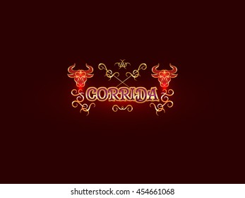 Corrida logo template. Bullfighting in Spain. Corrida symbol. Red bull. Vector illustration EPS10.