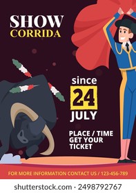 corrida poster. placard invitation on corrida show bullfight on coliseum arena