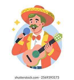 Corrido singer holding guitar illustration in flat style 