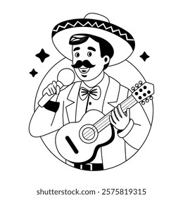 Corrido singer holding guitar illustration in glyph style 