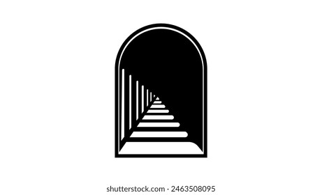 Corridor in an arch, black isolated silhouette