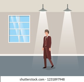 corridor building with businessman walking