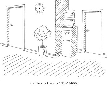 Corridor graphic black white interior sketch illustration vector