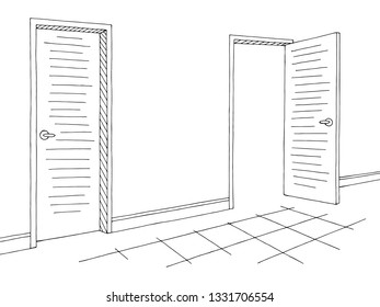 Corridor graphic black white interior sketch illustration vector